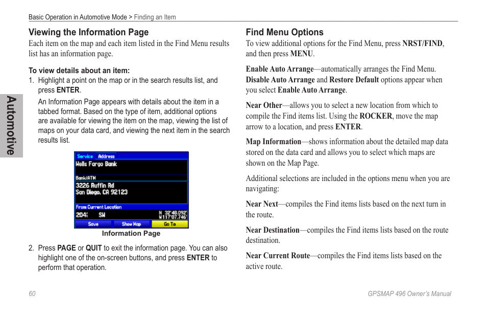 Automotive | Garmin GPSMAP 496 User Manual | Page 68 / 194
