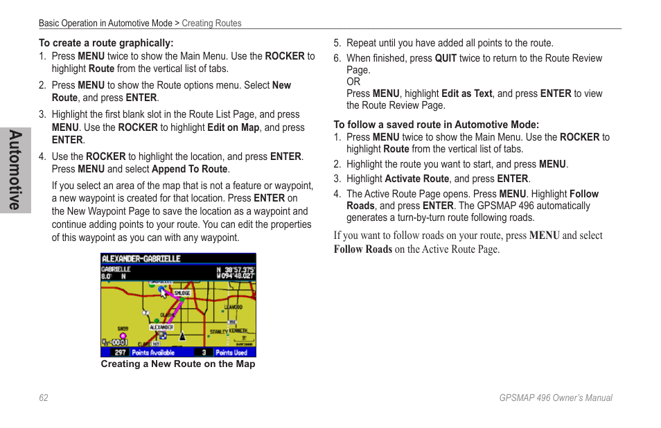 Automotive | Garmin GPSMAP 496 User Manual | Page 70 / 194