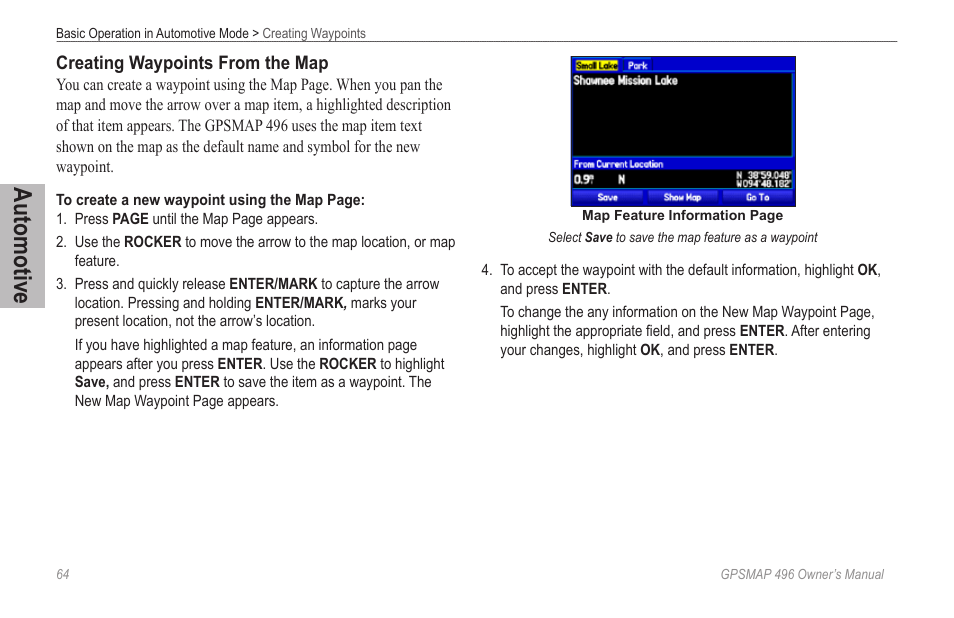 Automotive | Garmin GPSMAP 496 User Manual | Page 72 / 194