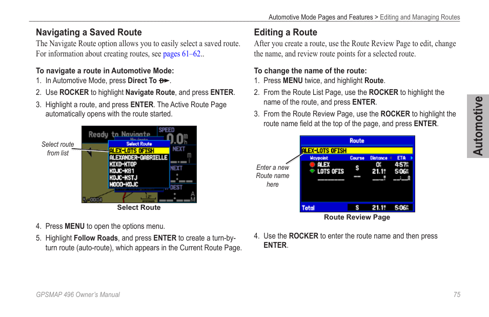 Automotive | Garmin GPSMAP 496 User Manual | Page 83 / 194