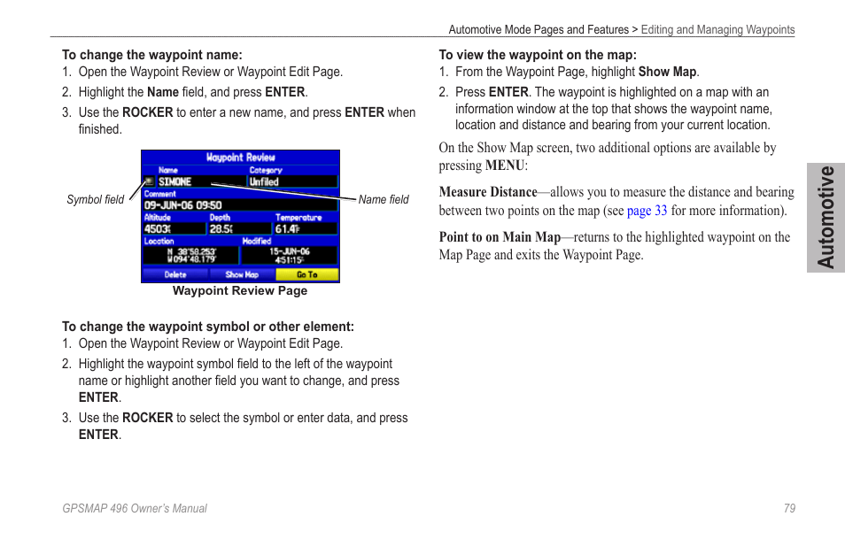Automotive | Garmin GPSMAP 496 User Manual | Page 87 / 194