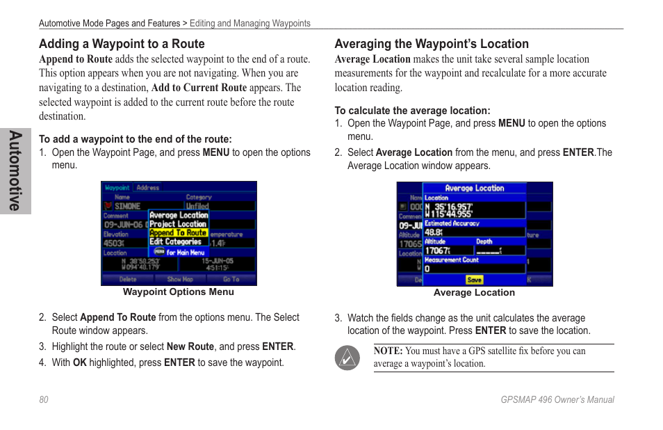 Automotive | Garmin GPSMAP 496 User Manual | Page 88 / 194