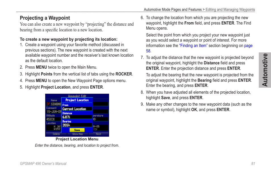 Automotive | Garmin GPSMAP 496 User Manual | Page 89 / 194