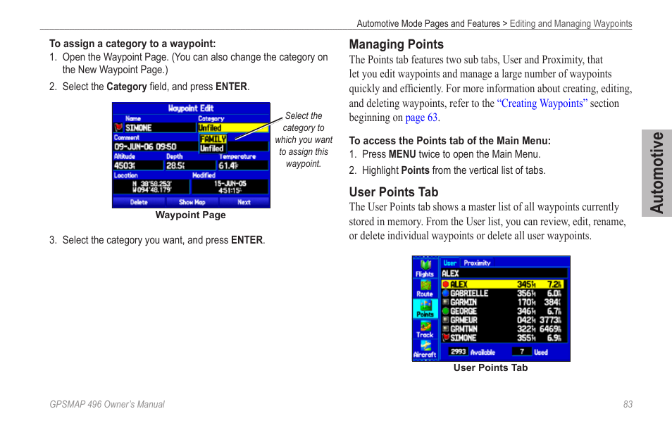 Automotive | Garmin GPSMAP 496 User Manual | Page 91 / 194