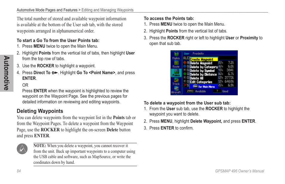 Automotive | Garmin GPSMAP 496 User Manual | Page 92 / 194