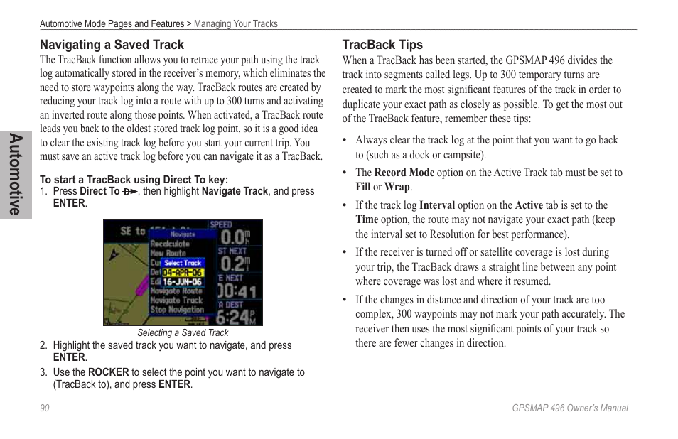 Automotive | Garmin GPSMAP 496 User Manual | Page 98 / 194