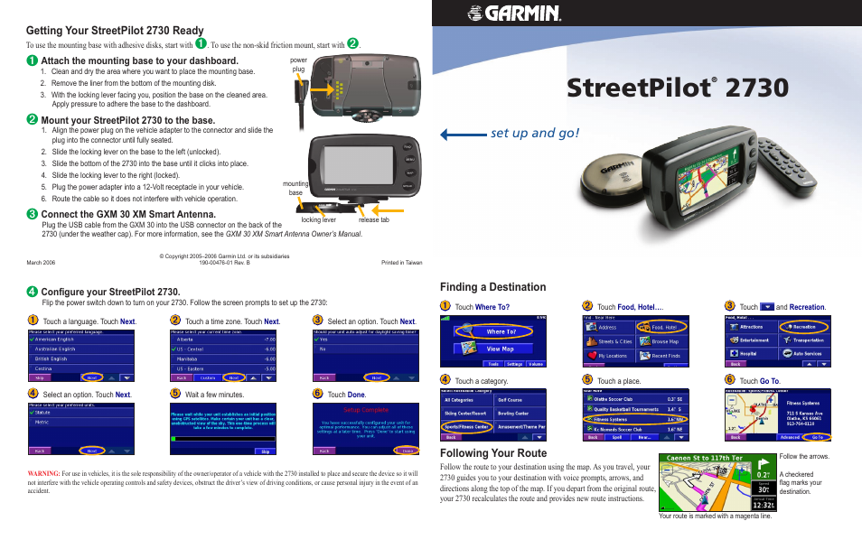 Garmin StreetPilot 2730 User Manual | 2 pages