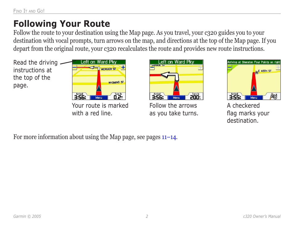 Following your route | Garmin StreetPilot c320 User Manual | Page 6 / 37