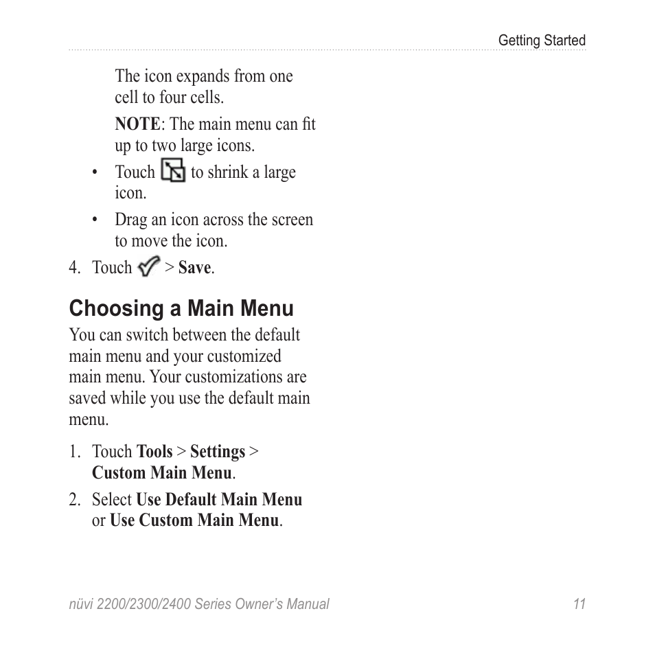 Choosing a main menu | Garmin nuvi 2460LMT User Manual | Page 15 / 76