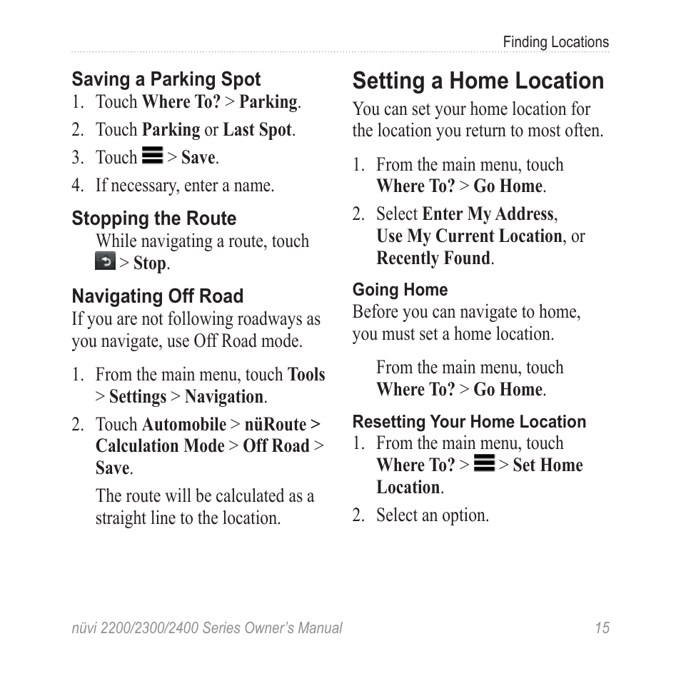 Setting a home location | Garmin nuvi 2460LMT User Manual | Page 19 / 76