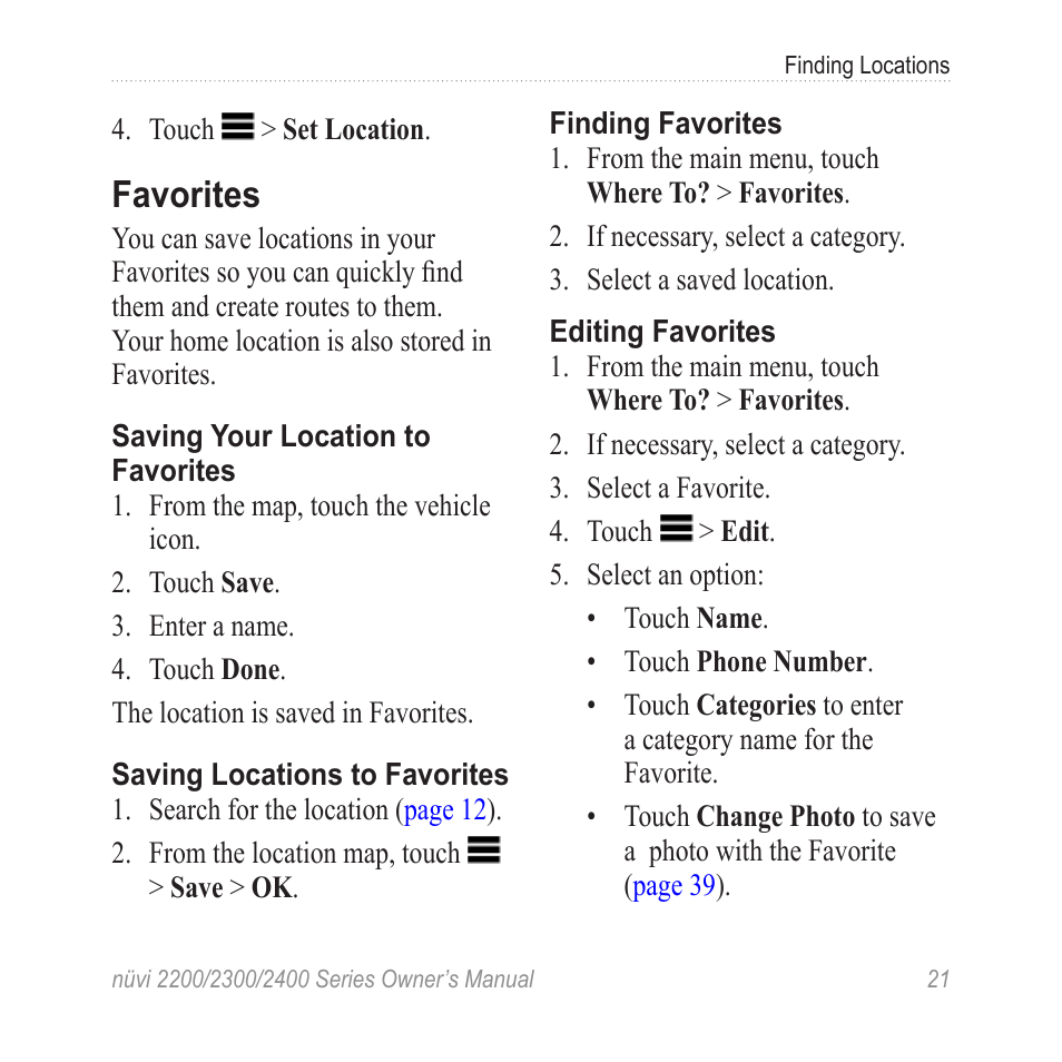 Favorites | Garmin nuvi 2460LMT User Manual | Page 25 / 76