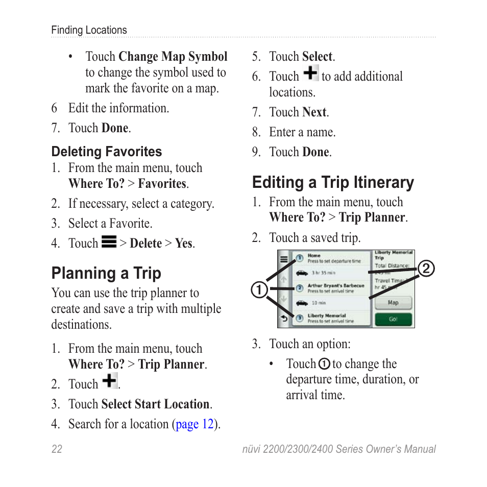 Planning a trip, Editing a trip itinerary | Garmin nuvi 2460LMT User Manual | Page 26 / 76