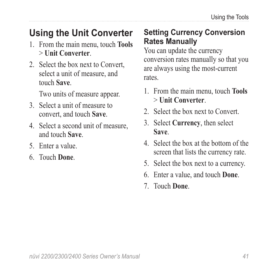 Using the unit converter | Garmin nuvi 2460LMT User Manual | Page 45 / 76