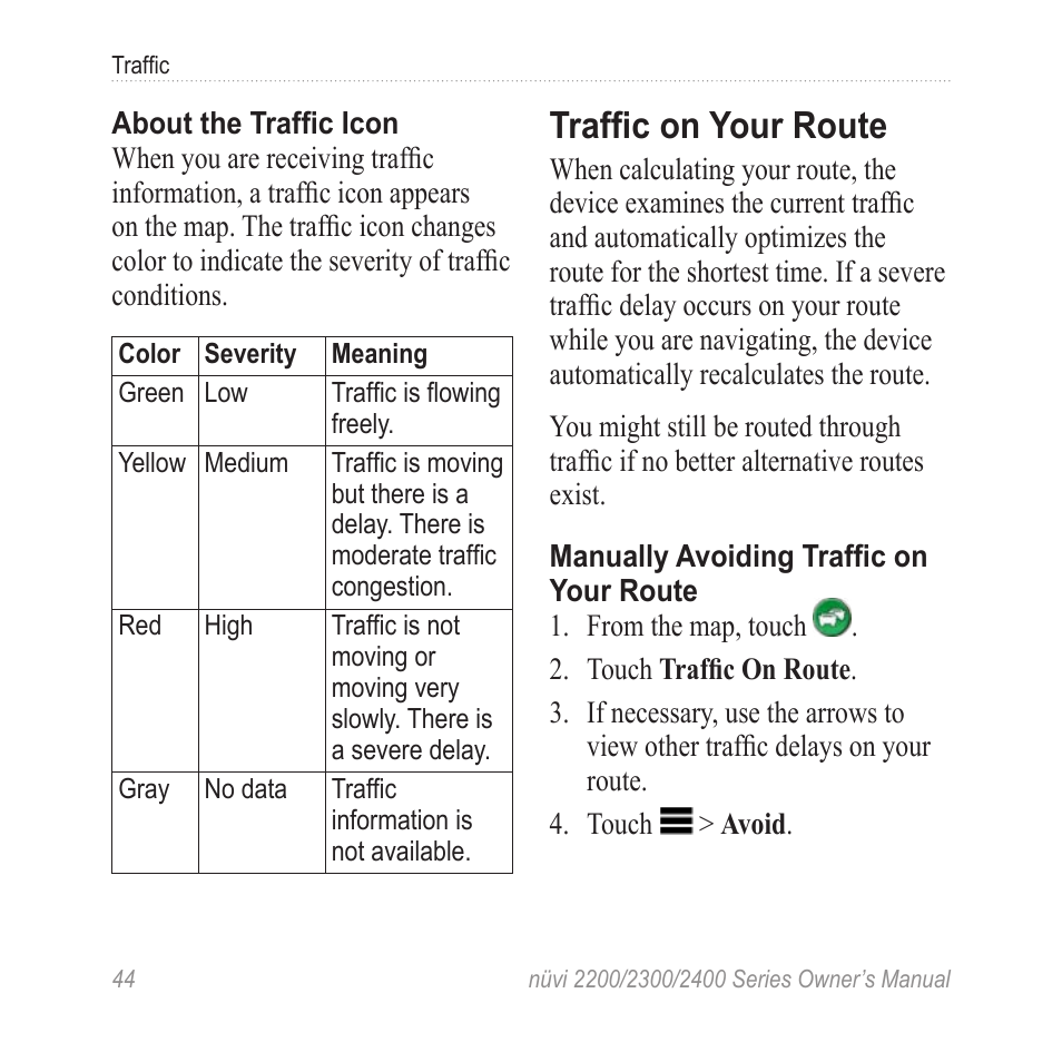 Traffic on your route | Garmin nuvi 2460LMT User Manual | Page 48 / 76