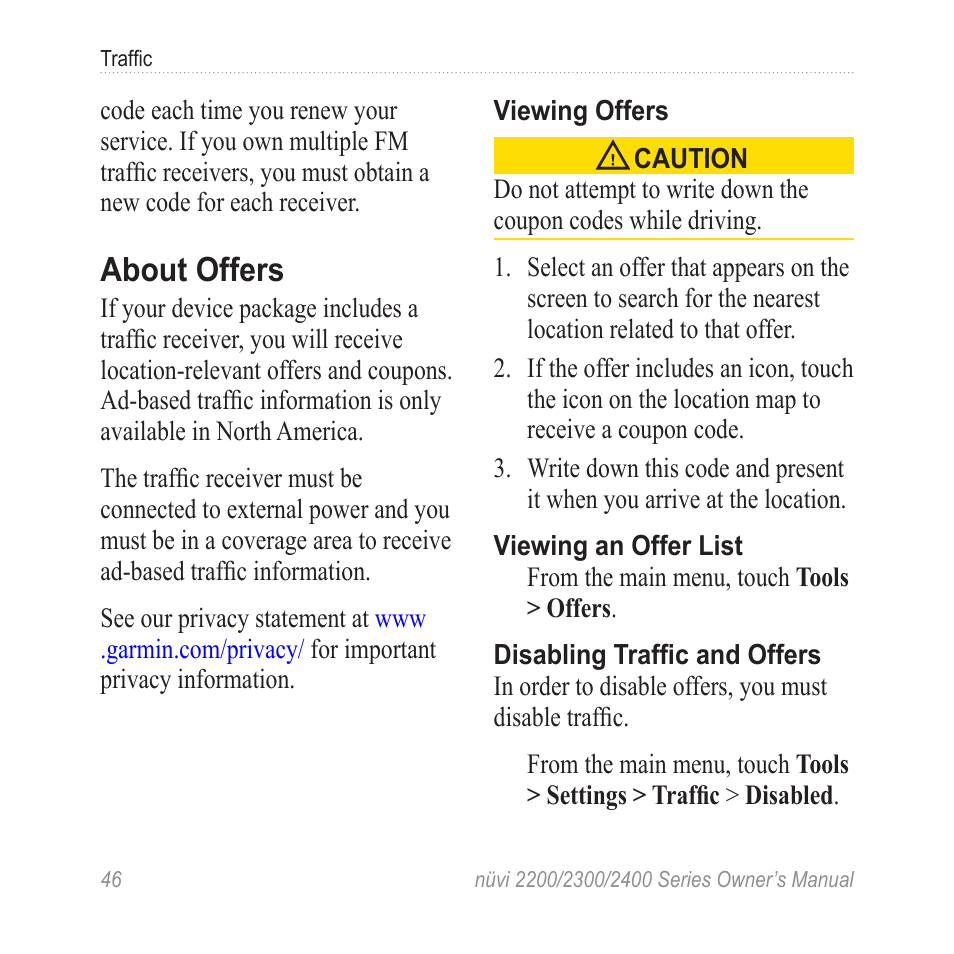 About offers | Garmin nuvi 2460LMT User Manual | Page 50 / 76