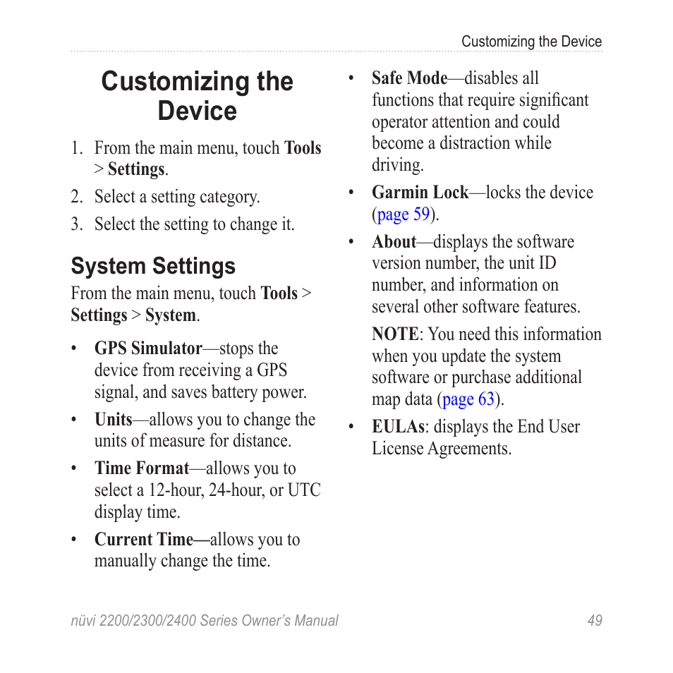 Customizing the device, System settings | Garmin nuvi 2460LMT User Manual | Page 53 / 76