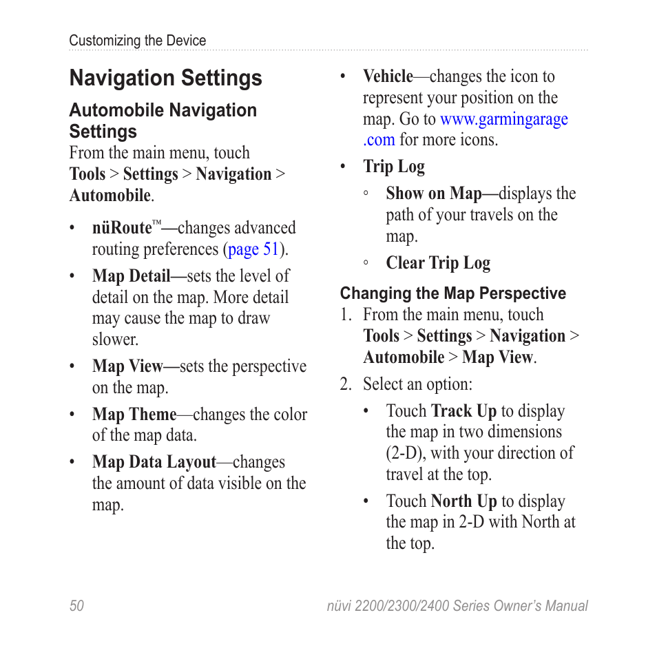 Navigation settings | Garmin nuvi 2460LMT User Manual | Page 54 / 76