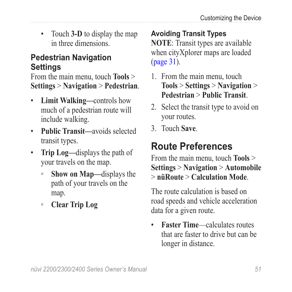 Route preferences | Garmin nuvi 2460LMT User Manual | Page 55 / 76