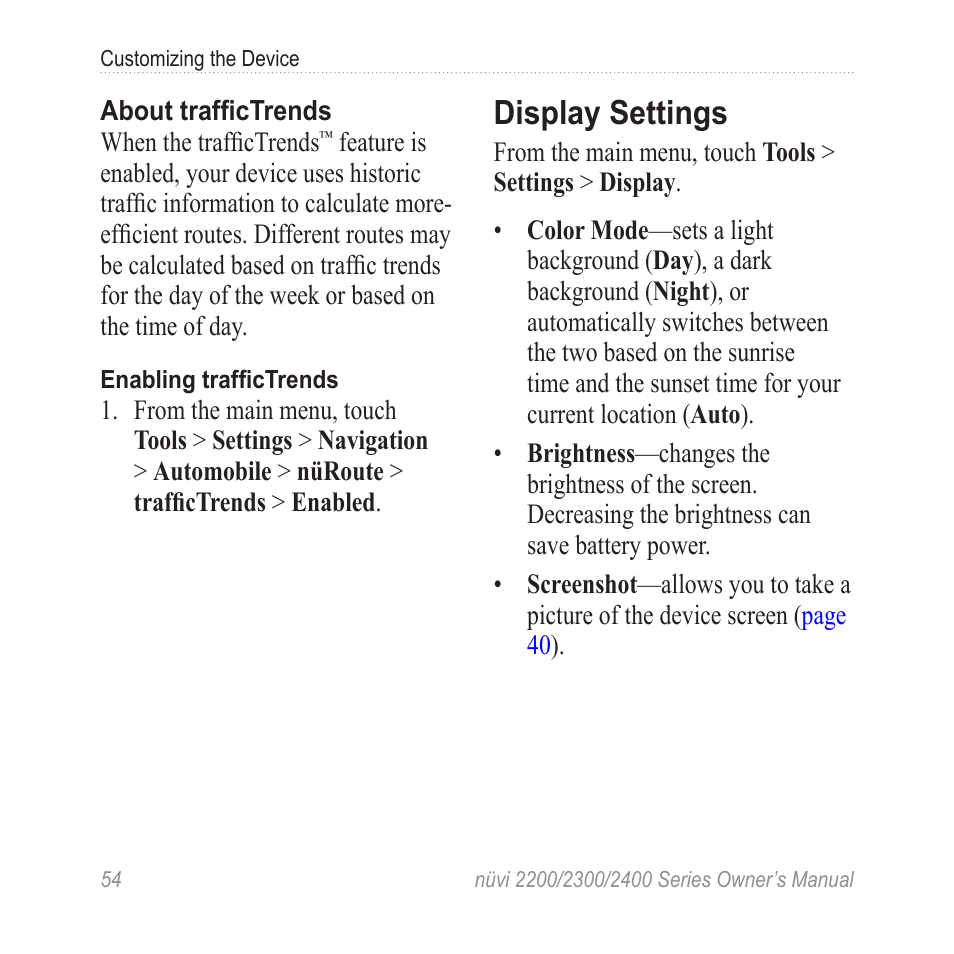 Display settings | Garmin nuvi 2460LMT User Manual | Page 58 / 76