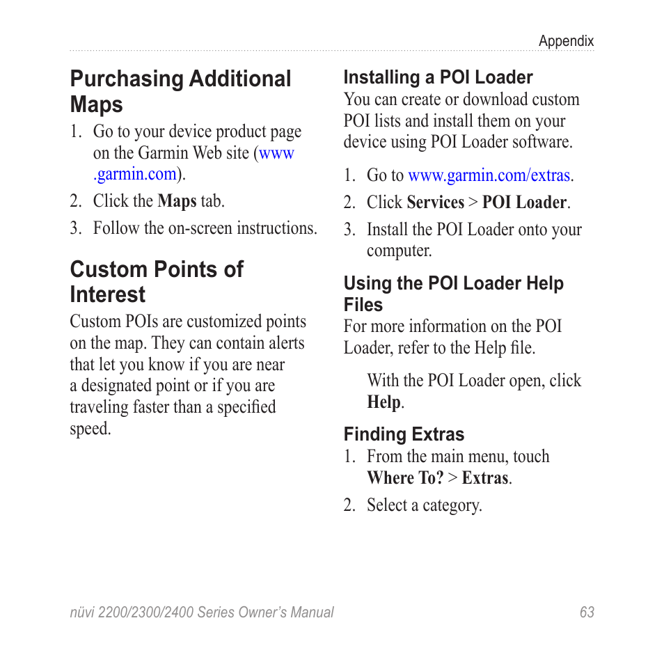 Purchasing additional maps, Custom points of interest, Poi loader | Garmin nuvi 2460LMT User Manual | Page 67 / 76