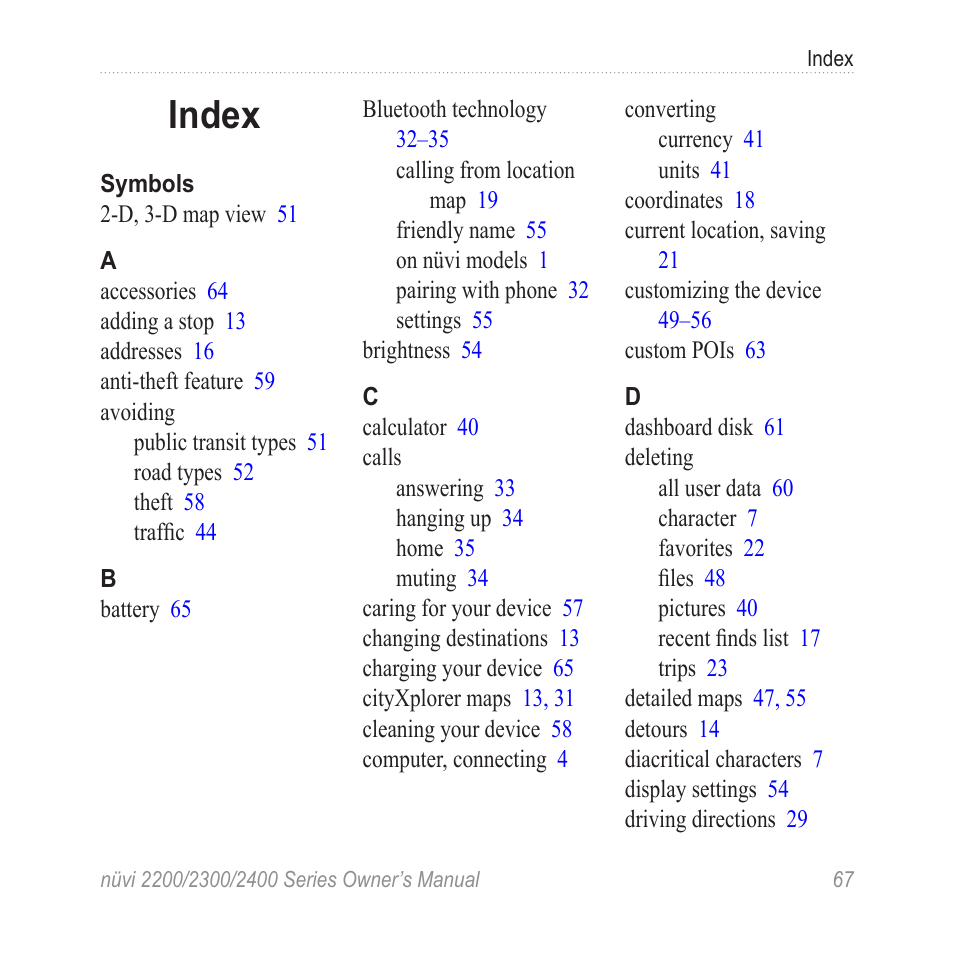 Index | Garmin nuvi 2460LMT User Manual | Page 71 / 76