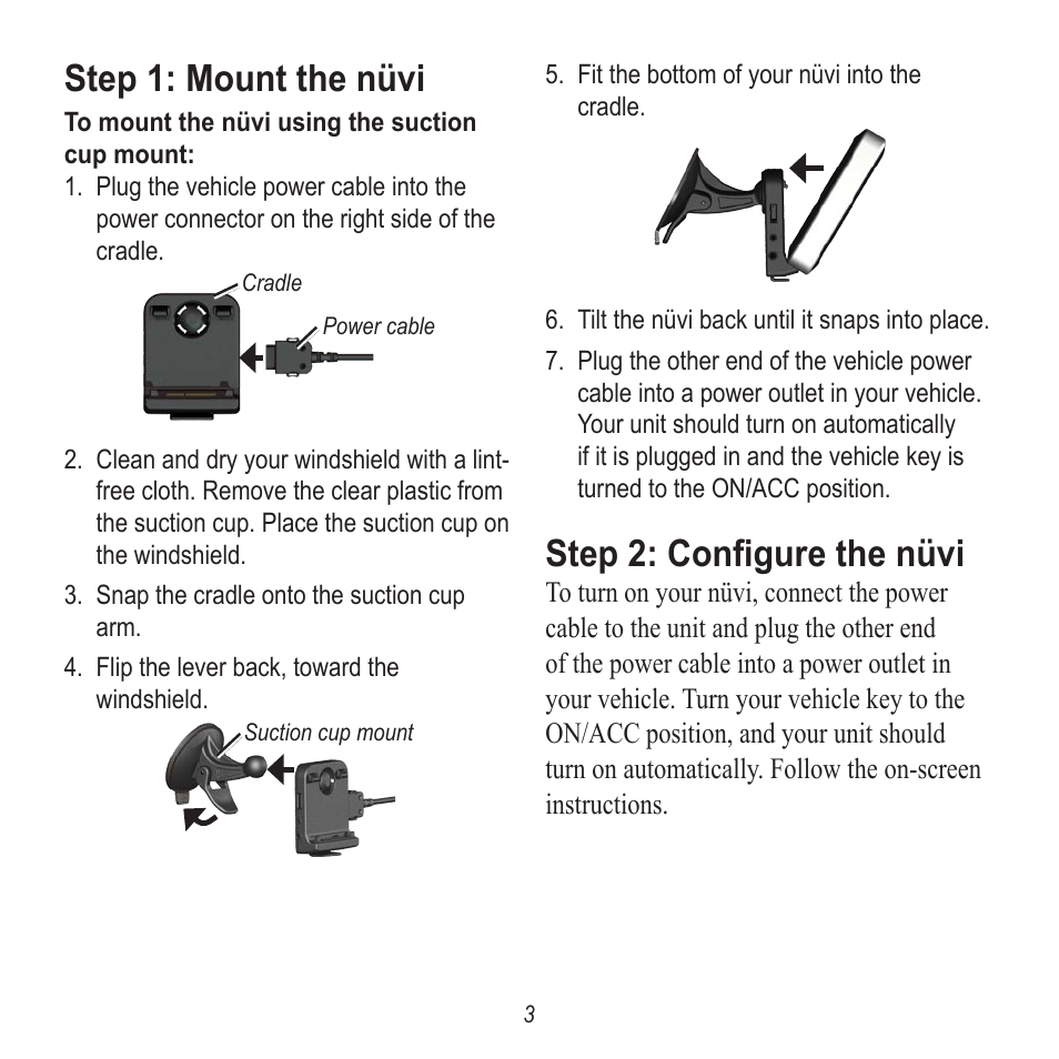 Step 1: mount the nüvi, Step 2: configure the nüvi | Garmin Nuvi 5000 User Manual | Page 3 / 12