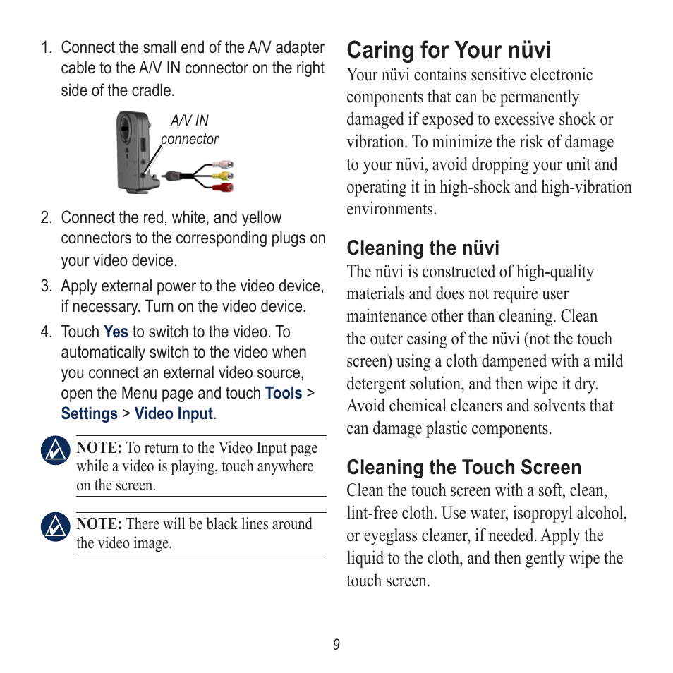 Caring for your nüvi | Garmin Nuvi 5000 User Manual | Page 9 / 12