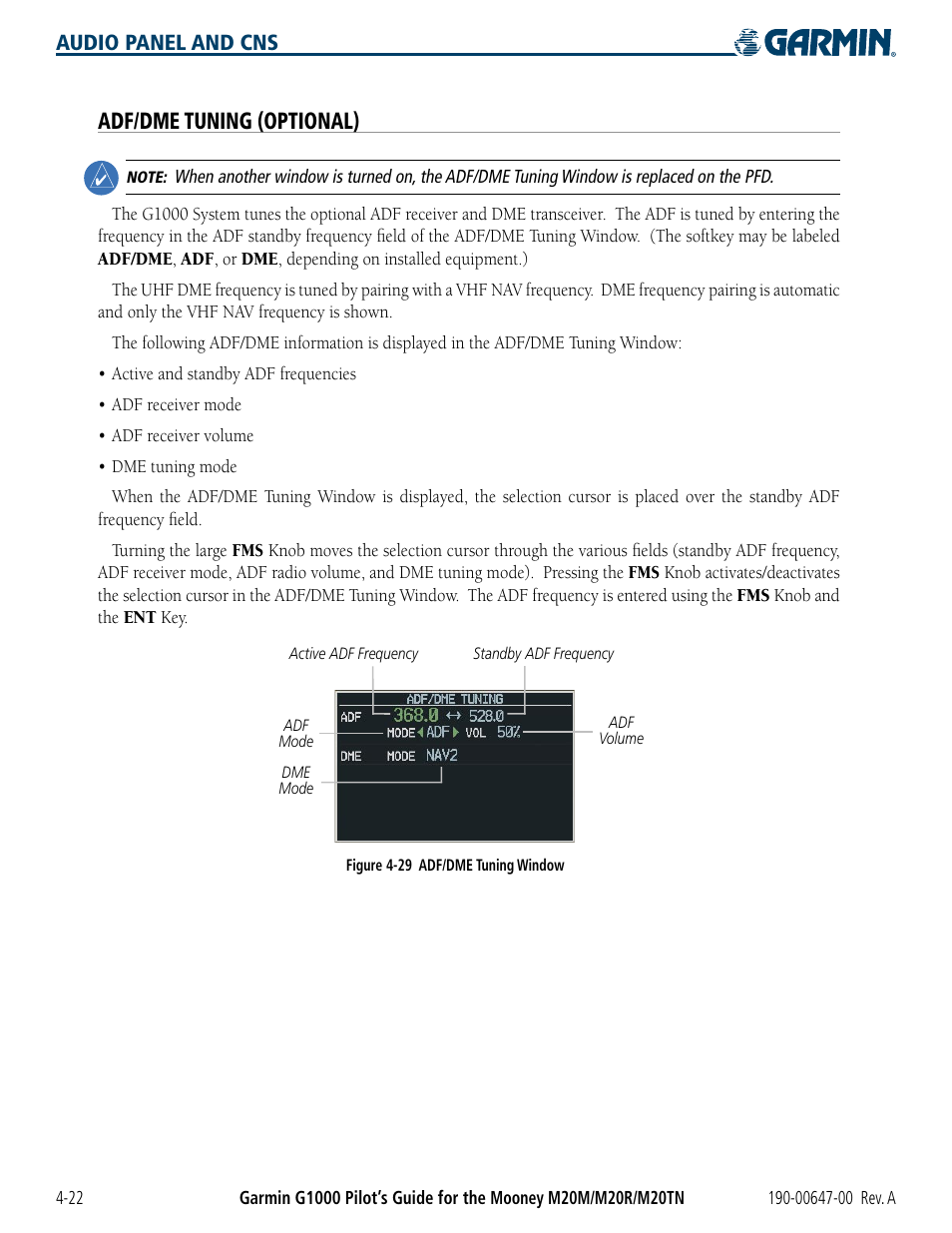 Adf/dme tuning (optional) | Garmin G1000 Mooney M20TN User Manual | Page 102 / 380