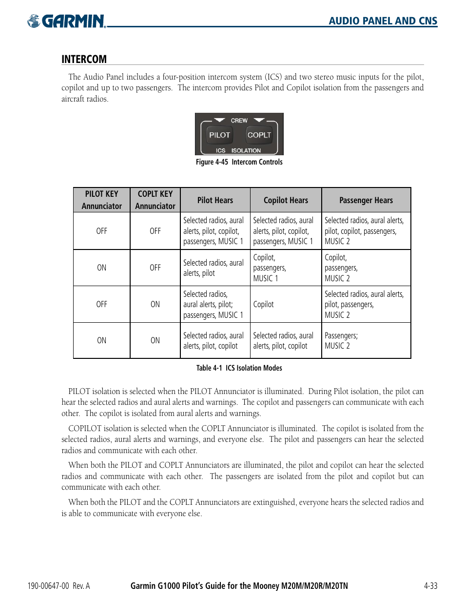 Intercom, Audio panel and cns | Garmin G1000 Mooney M20TN User Manual | Page 113 / 380