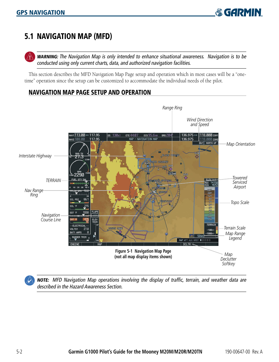 1 navigation map (mfd), 1 navigation map (mfd) -2, Navigation map page setup and operation | Gps navigation | Garmin G1000 Mooney M20TN User Manual | Page 120 / 380