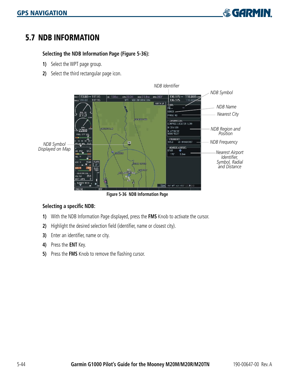 7 ndb information, 7 ndb information -44, Gps navigation | Garmin G1000 Mooney M20TN User Manual | Page 162 / 380