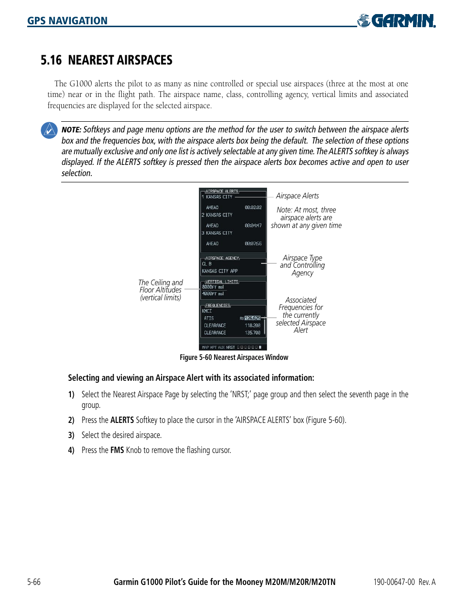 16 nearest airspaces, 16 nearest airspaces -66, Gps navigation | Garmin G1000 Mooney M20TN User Manual | Page 184 / 380