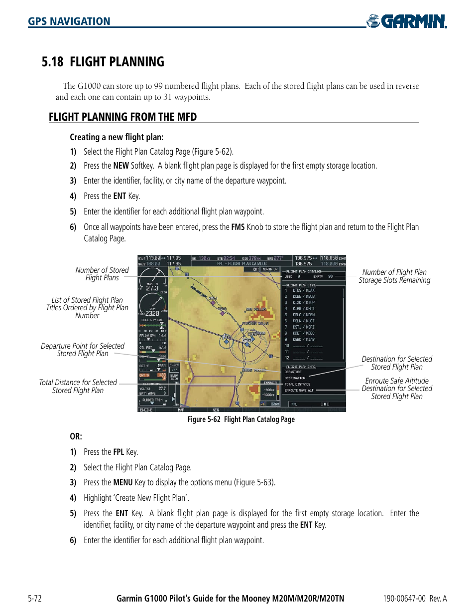 18 flight planning, Flight planning from the mfd, 18 flight planning -72 | Gps navigation | Garmin G1000 Mooney M20TN User Manual | Page 190 / 380