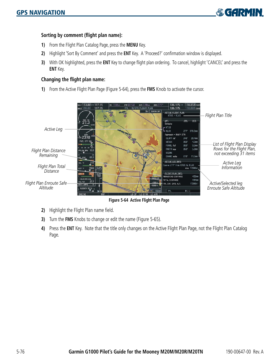 Gps navigation | Garmin G1000 Mooney M20TN User Manual | Page 194 / 380