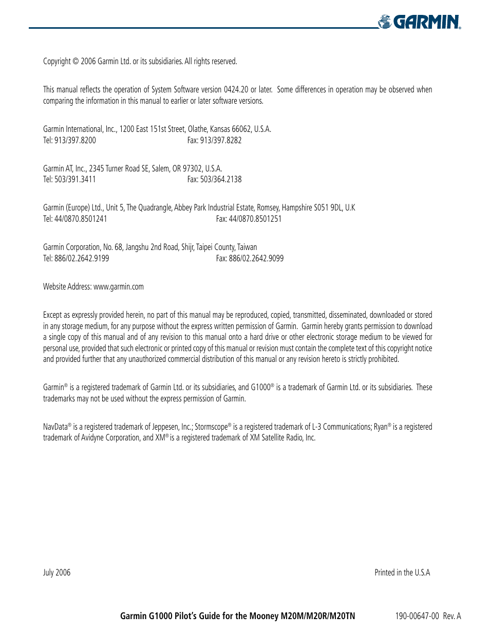 Garmin G1000 Mooney M20TN User Manual | Page 2 / 380