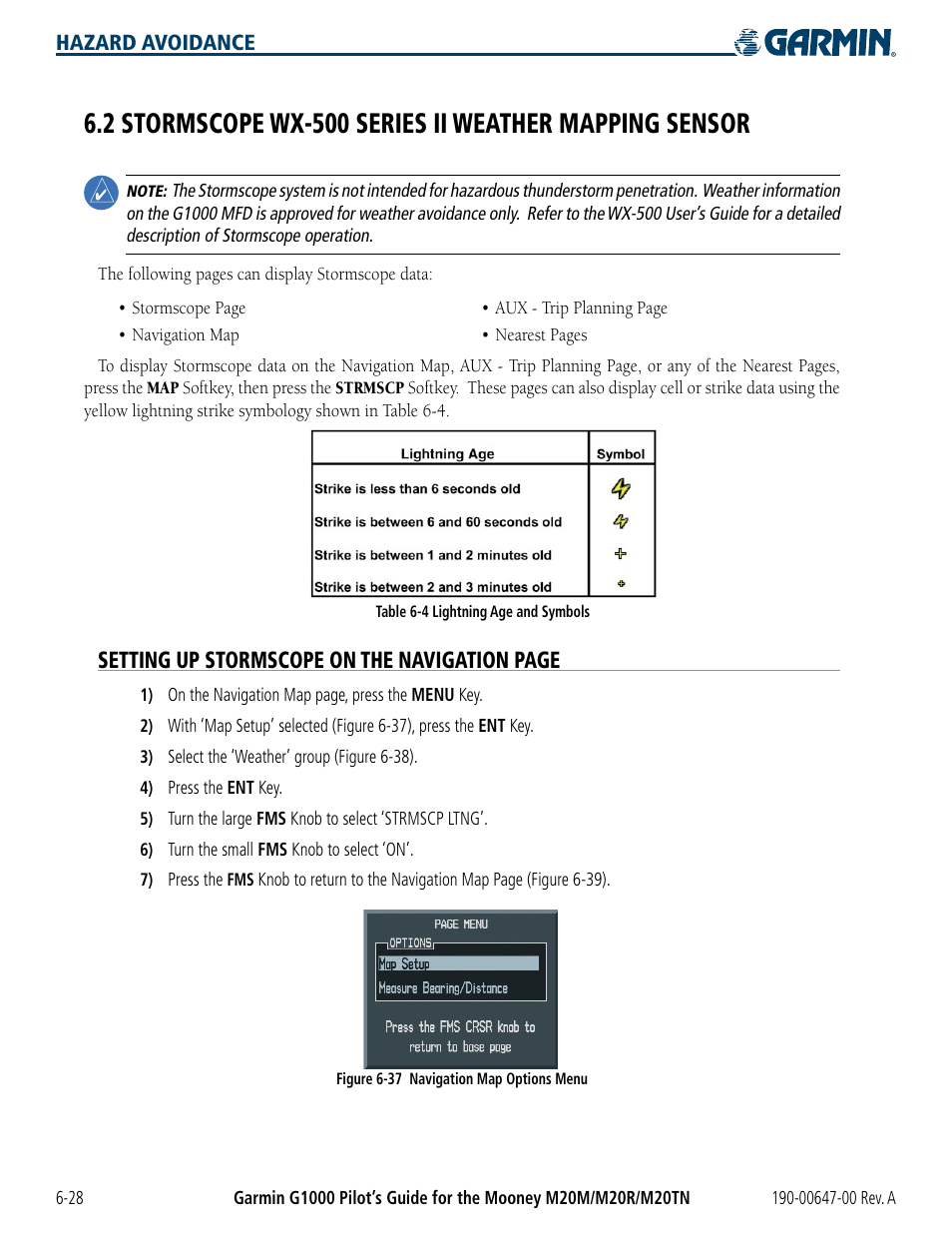 Setting up stormscope on the navigation page | Garmin G1000 Mooney M20TN User Manual | Page 264 / 380