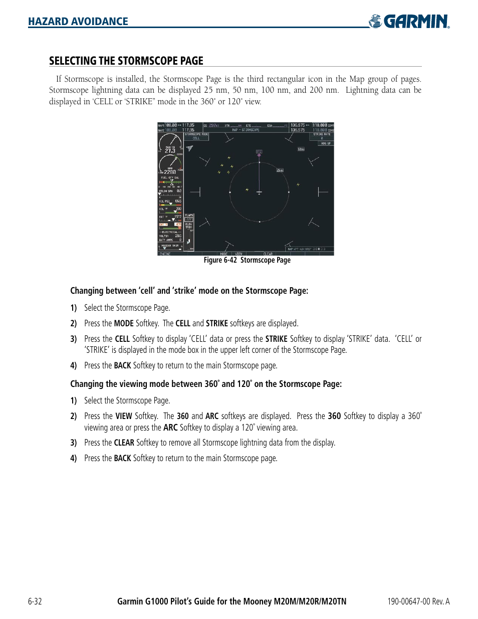 Selecting the stormscope page | Garmin G1000 Mooney M20TN User Manual | Page 268 / 380