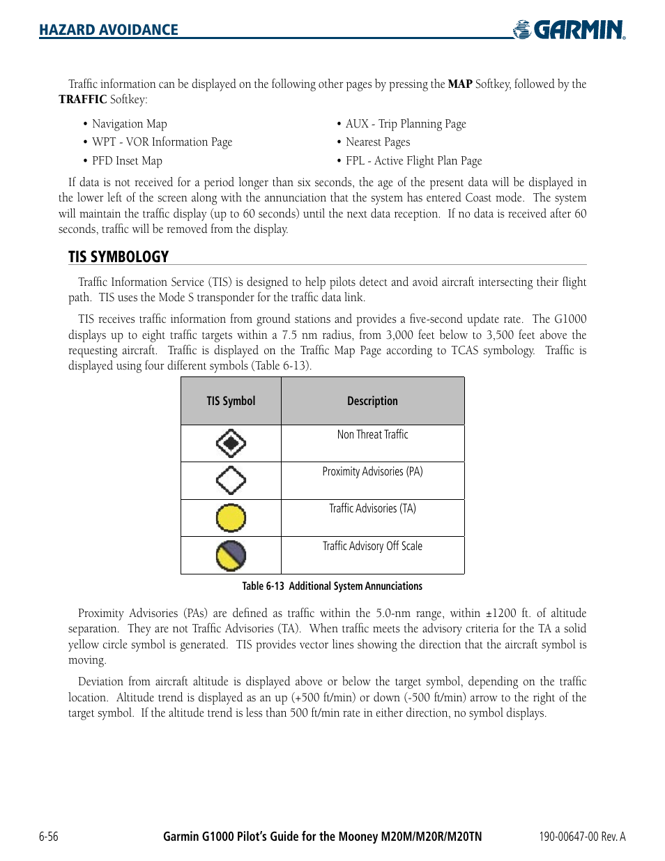 Tis symbology | Garmin G1000 Mooney M20TN User Manual | Page 292 / 380