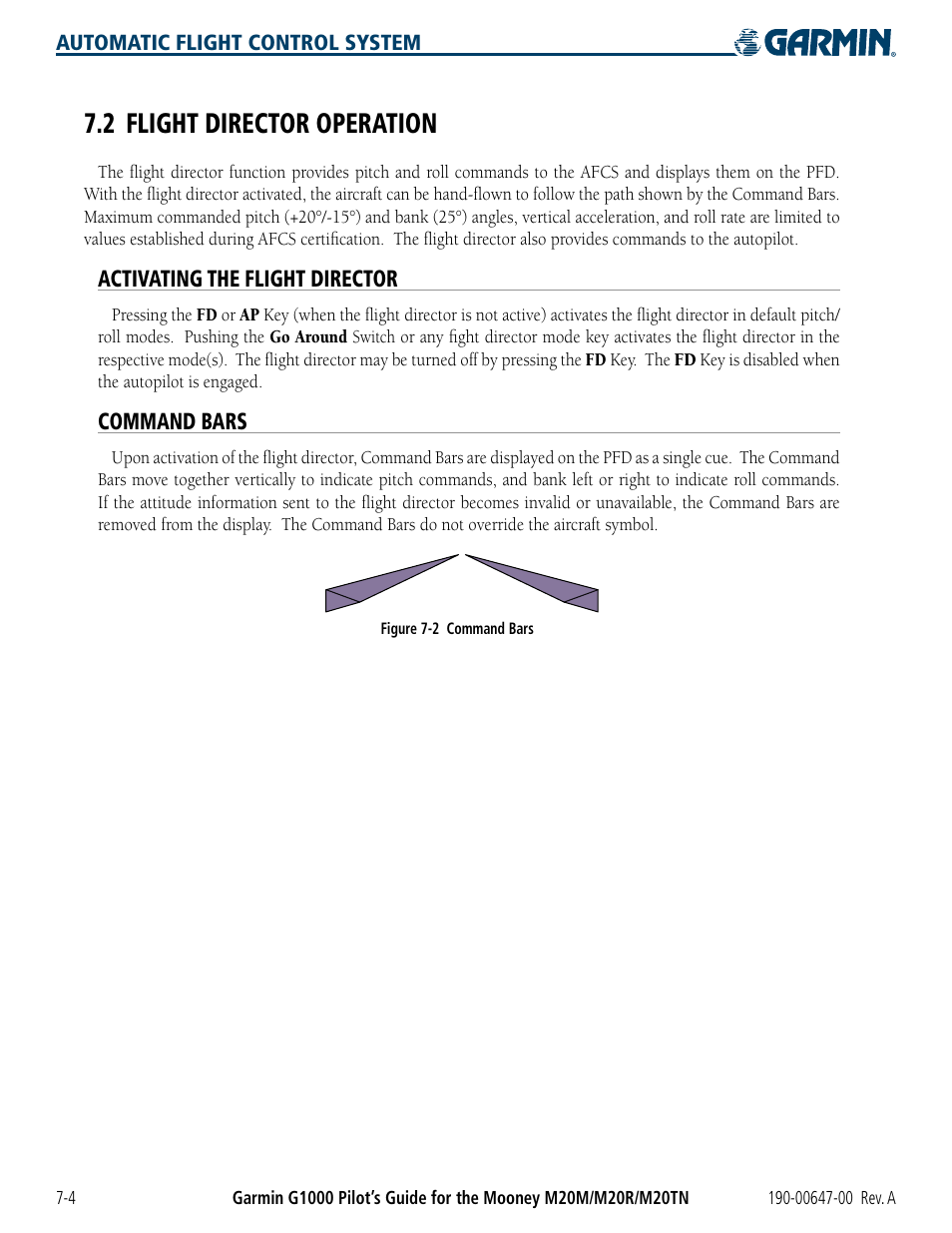 2 flight director operation, Activating the flight director, Command bars | 2 flight director operation -4 | Garmin G1000 Mooney M20TN User Manual | Page 304 / 380