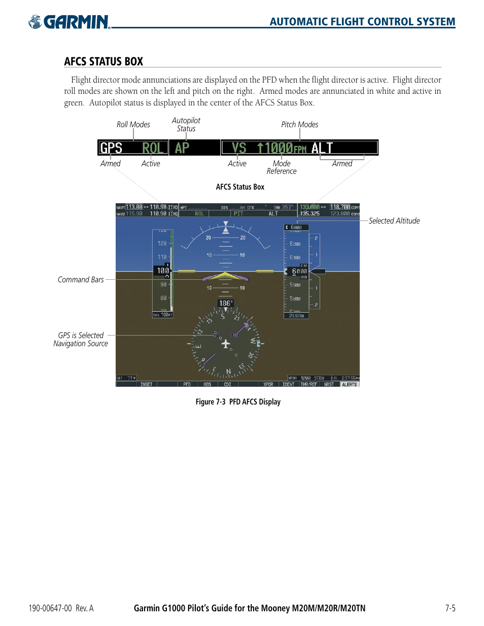 Afcs status box, Automatic flight control system | Garmin G1000 Mooney M20TN User Manual | Page 305 / 380