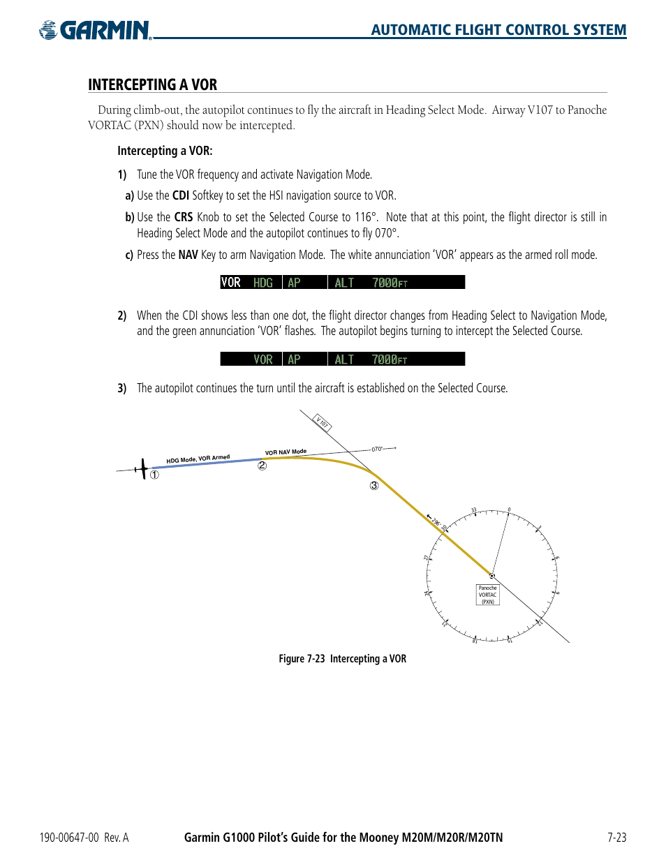 Intercepting a vor, Automatic flight control system | Garmin G1000 Mooney M20TN User Manual | Page 323 / 380