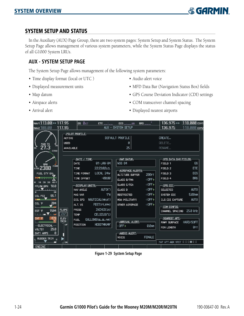 System setup and status | Garmin G1000 Mooney M20TN User Manual | Page 34 / 380