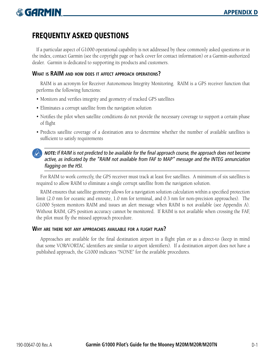 Frequently asked questions | Garmin G1000 Mooney M20TN User Manual | Page 365 / 380