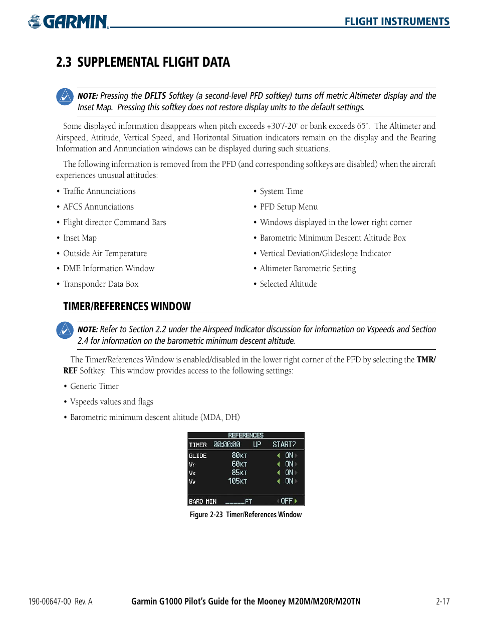 3 supplemental flight data, Timer/references window, 3 supplemental flight data -17 | Garmin G1000 Mooney M20TN User Manual | Page 63 / 380