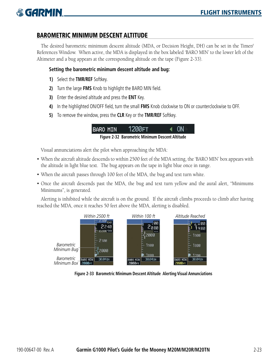 Barometric minimum descent altitude | Garmin G1000 Mooney M20TN User Manual | Page 69 / 380