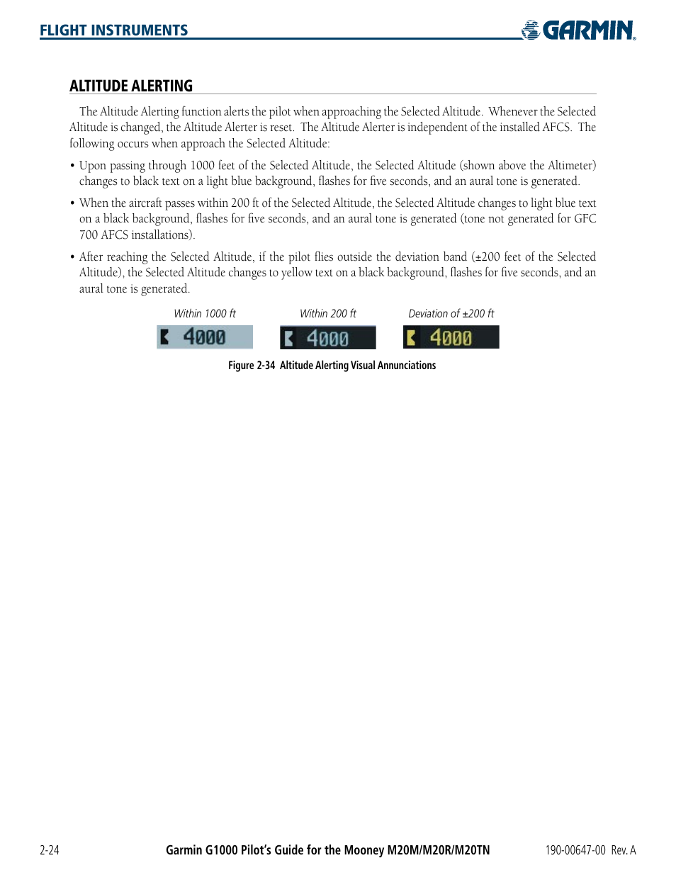 Altitude alerting | Garmin G1000 Mooney M20TN User Manual | Page 70 / 380