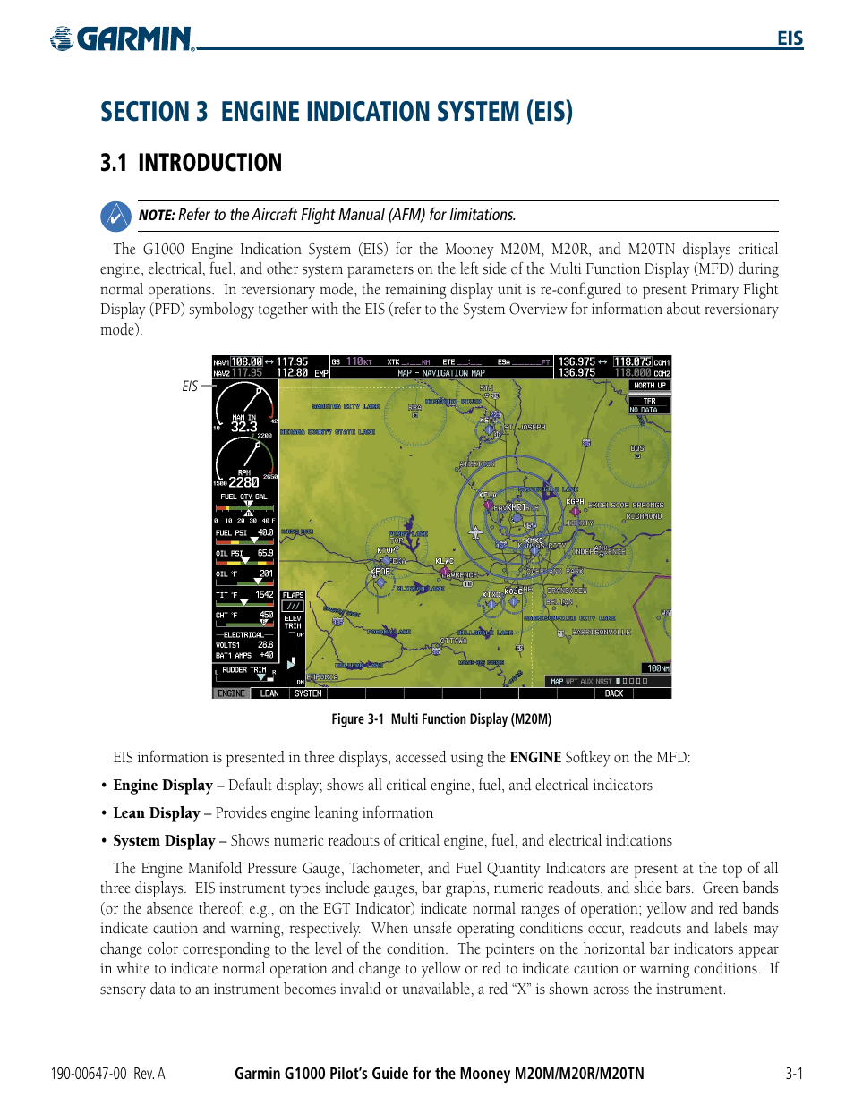 Section 3 engine indication system (eis), 1 introduction, 1 introduction -1 | Garmin G1000 Mooney M20TN User Manual | Page 71 / 380