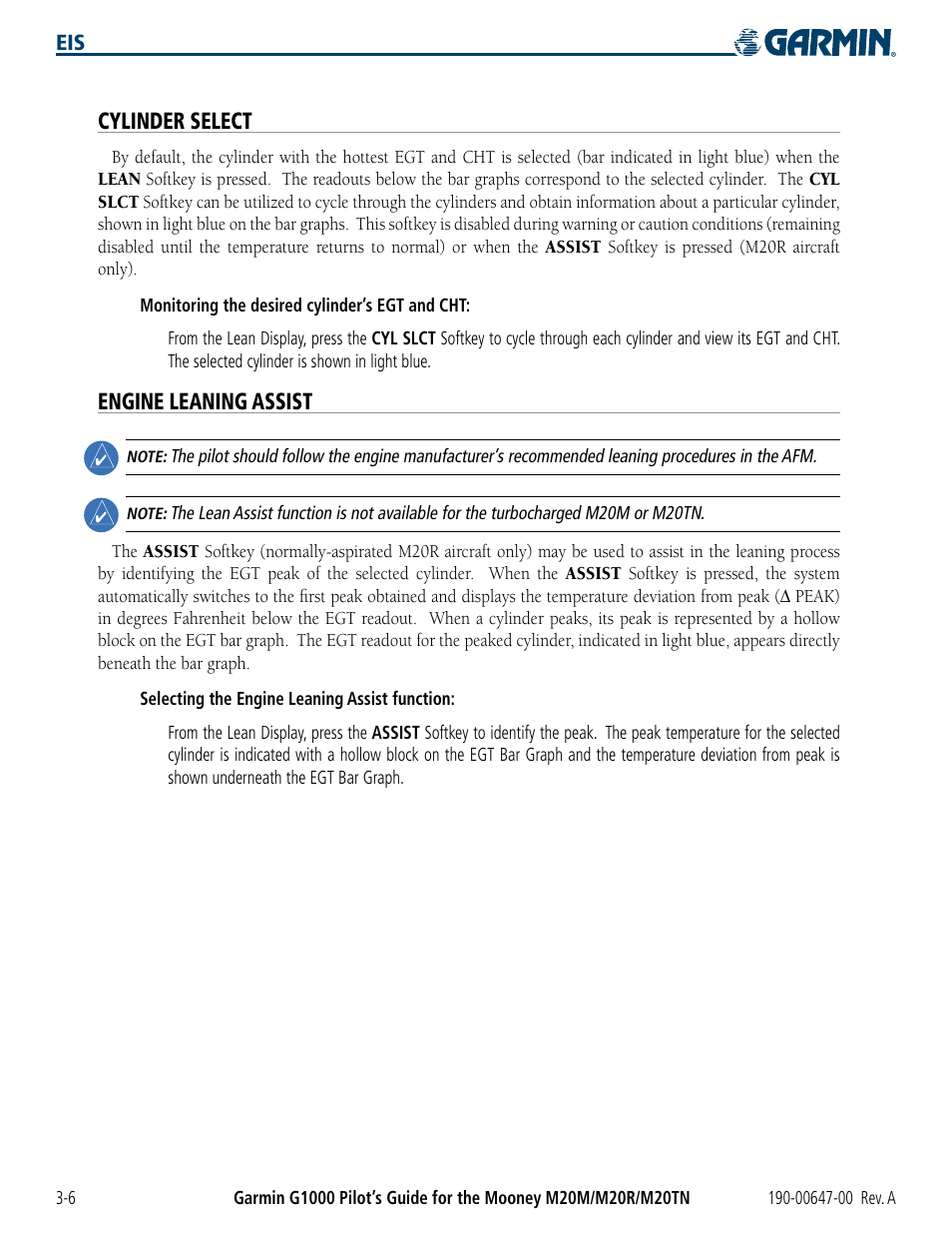 Cylinder select, Engine leaning assist | Garmin G1000 Mooney M20TN User Manual | Page 76 / 380