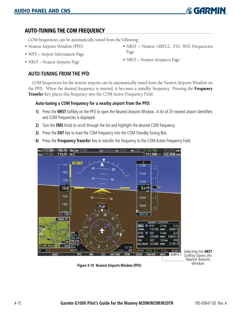 Auto-tuning the com frequency | Garmin G1000 Mooney M20TN User Manual | Page 90 / 380