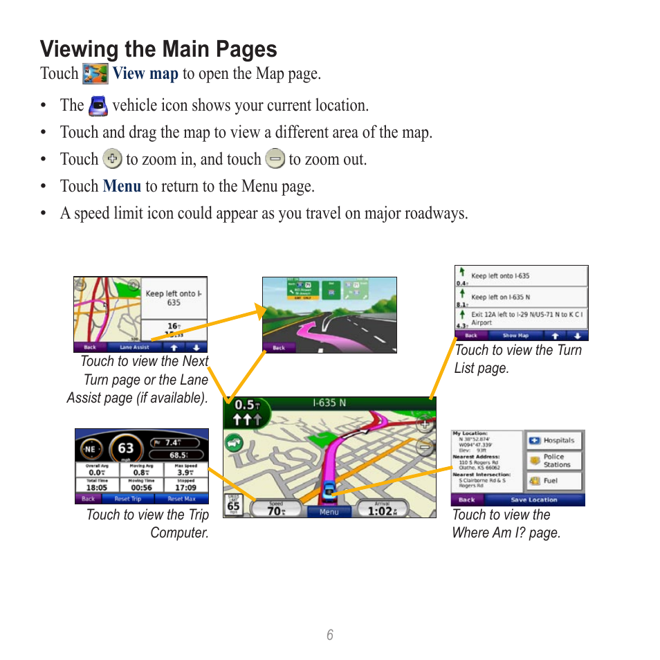 Viewing the main pages | Garmin nuvi 865T User Manual | Page 6 / 12